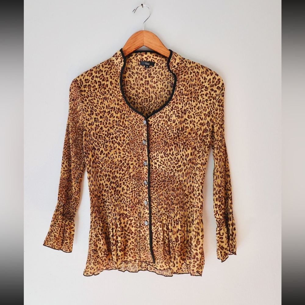 Vintage Plisse Pleated Cheetah Print Long Sleeve top size medium